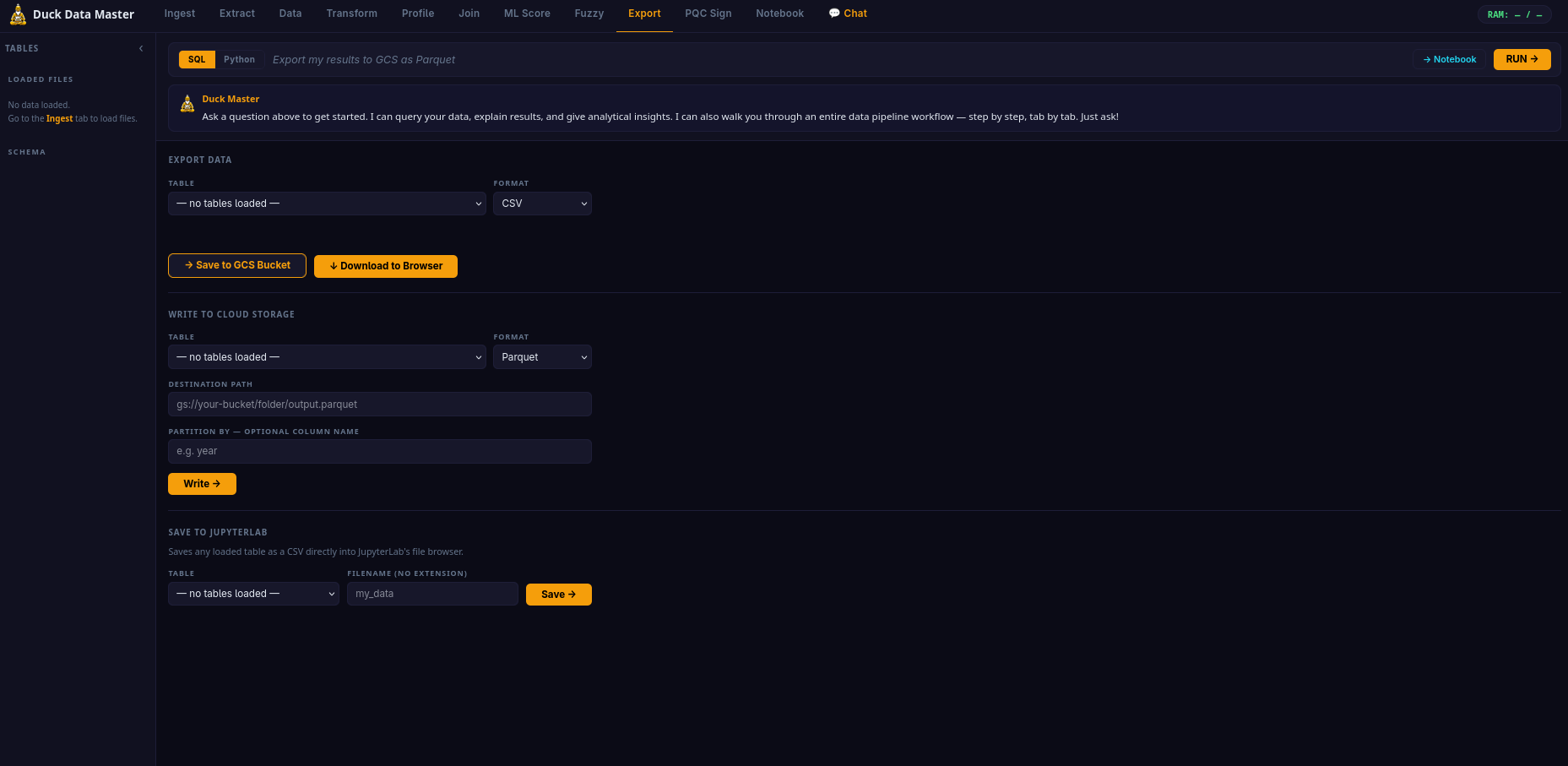Export Tab — download and write back