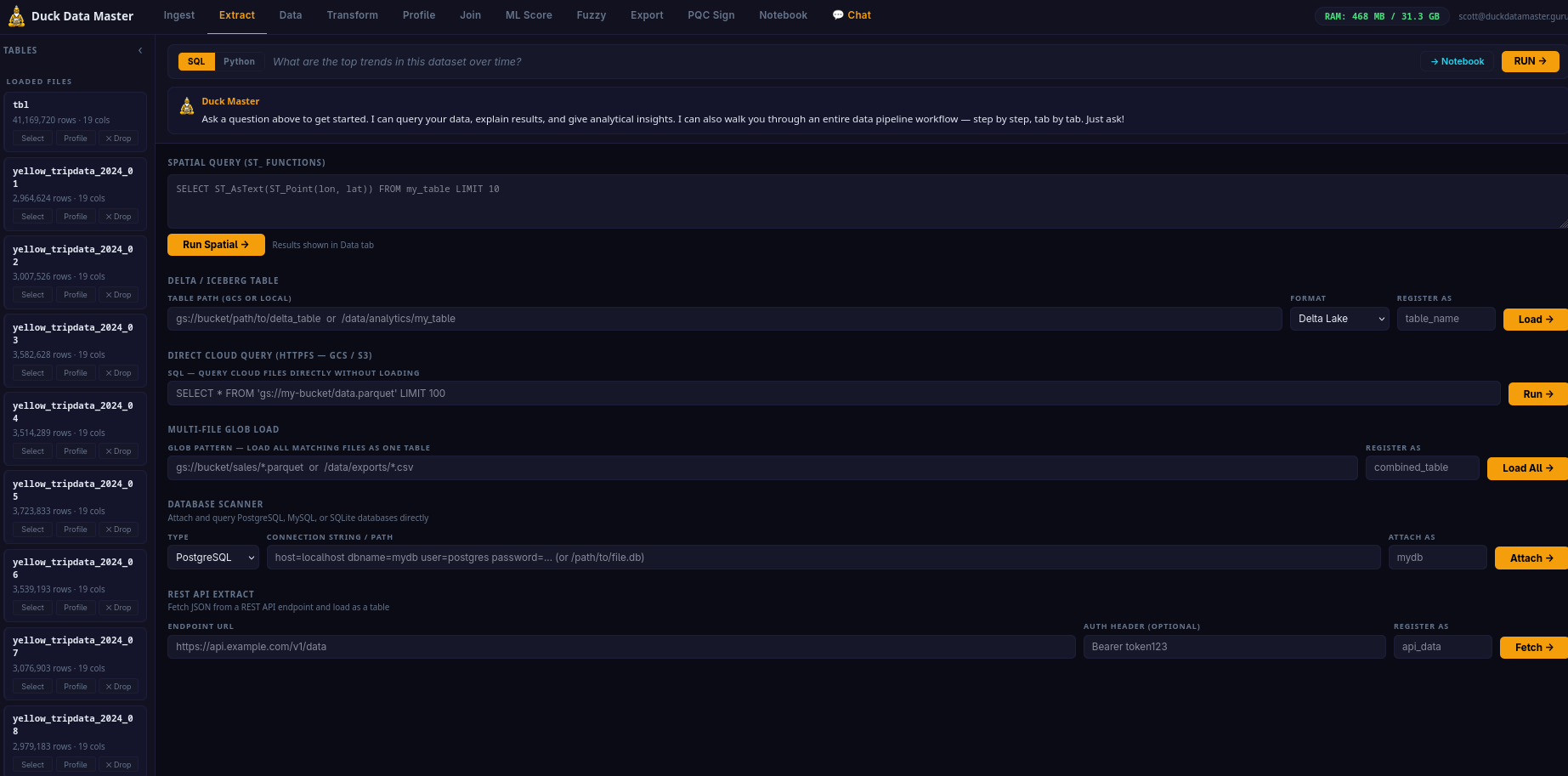 Extract Tab — advanced data sources
