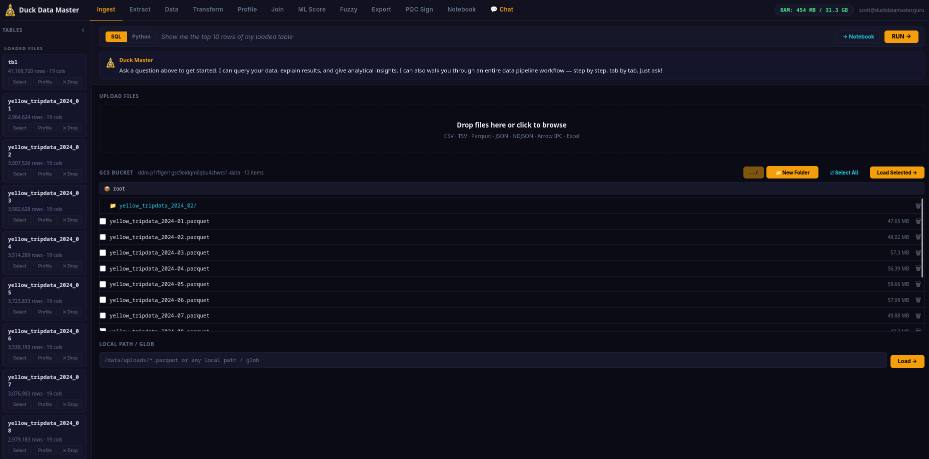 Ingest Tab — file upload and GCS bucket manager