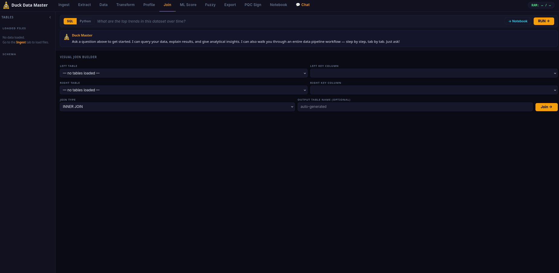 Join Builder Tab — visual join UI