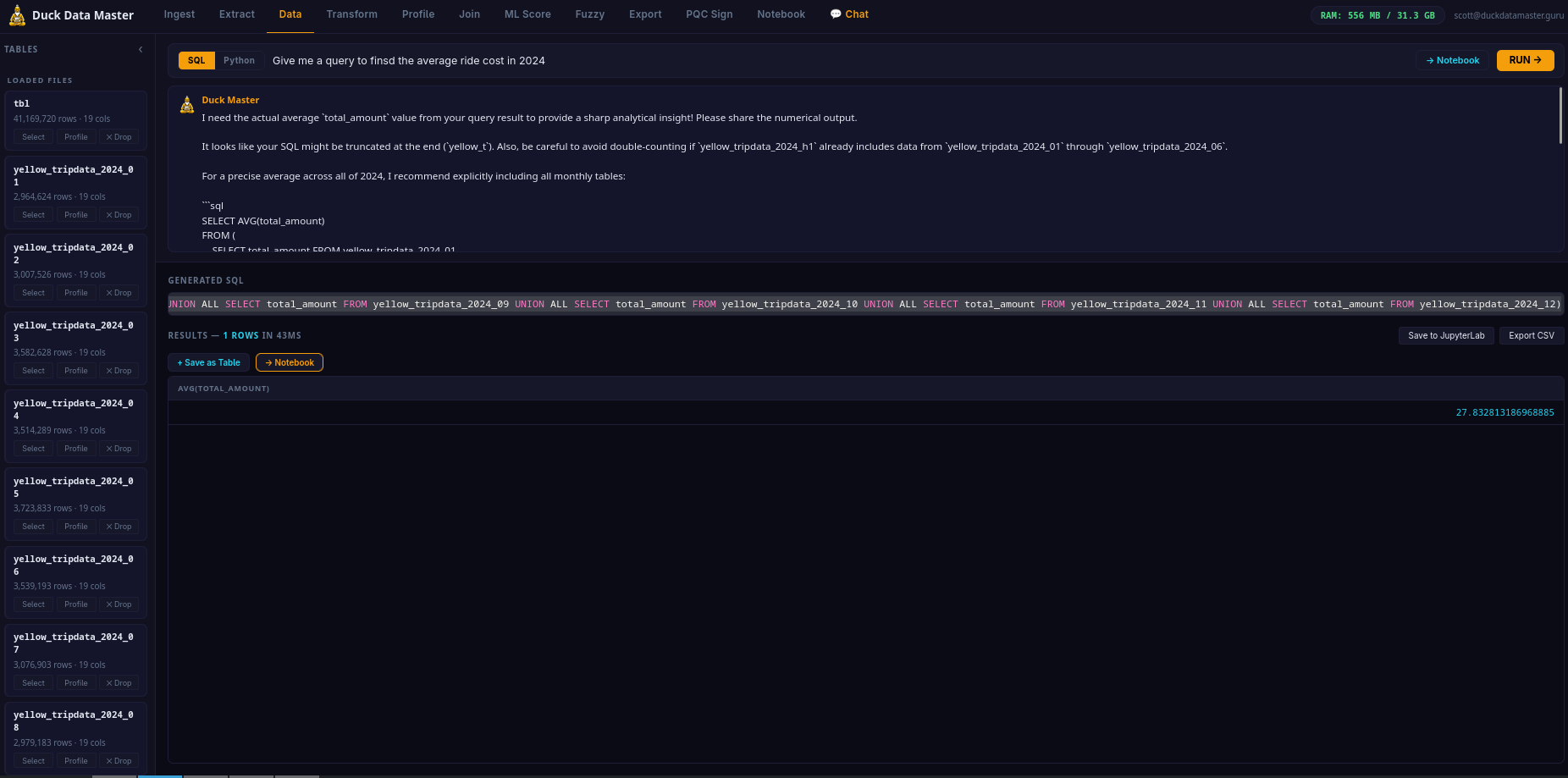 Duck Data Master — live analytics dashboard